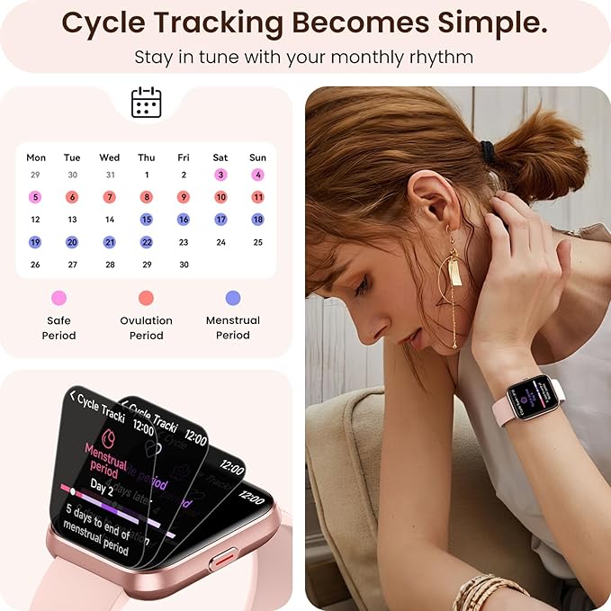 Smart Watch for Women Gifts, Womens Smartwatch with Sleep,Heart Rate,Pressure,SpO2 Monitor & Cycle Tracking, Alexa/AI Voice & Call Fitness Watch with Schedule Reminders & 100+ Sports Modes-Pink