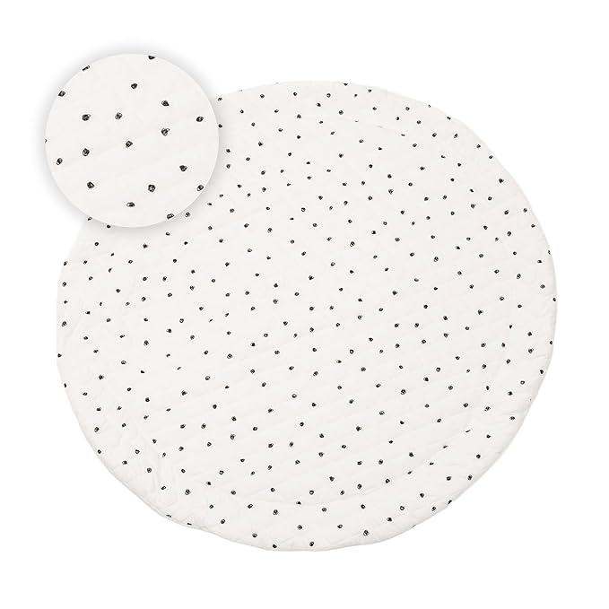 Round Baby Play Mat for Floor, 43" Reversible Tummy Time & Crawling Mat, Soft Cushioned Cotton Baby Playmat, Foldable & Machine Washable Activity Mat for Newborn to Toddler, Neutral Nursery & Playroom