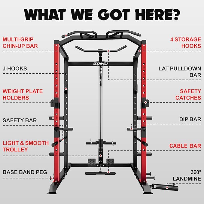C1-V4 Power Cage, 2000LBS Squat Rack with LAT Pulldown, Multi-Function Weight Cage Strength Training Machine, Workout Cage with More Attachments for Home Gym Garage