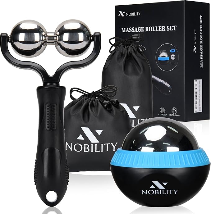 Nobility Massage Ball Roller– Ice Cold and Hot for Deep Tissue and Sore Muscle Relief of Stiffness and Stress, Body, Neck, Back, Foot, Plantar Double Black