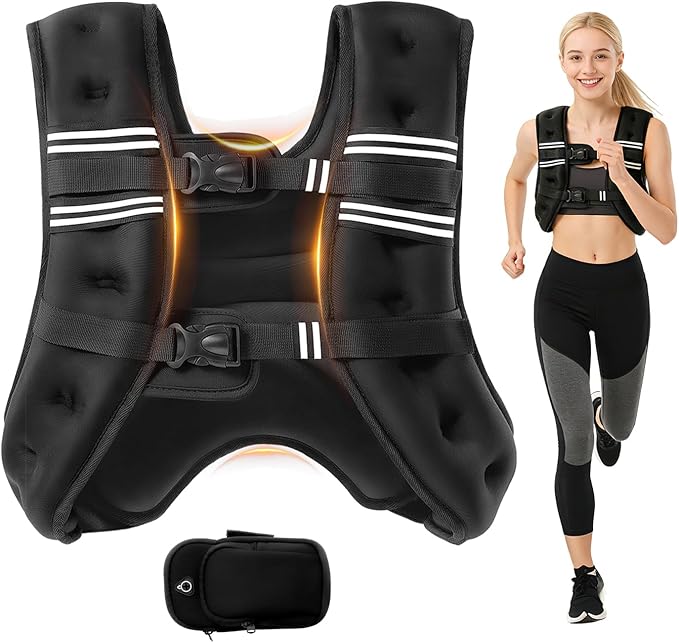 Weighted Vest, 8lb/12lb/16lb/20lb Weight Vest with Reflective Stripe for Workout, Body Weight Vests for Women, Men, Strength Training, Running, Fitness, Weight Loss, Weightlifting
