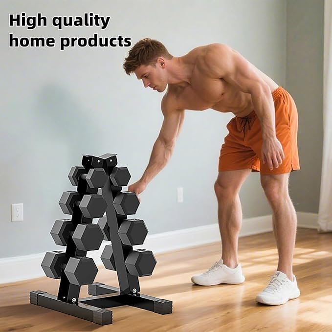 4-Tier Dumbbell Rack Stand, A-Frame Metal Weight Rack with Handle – Space-Saving Strength Training Dumbbell Storage for Home Gym