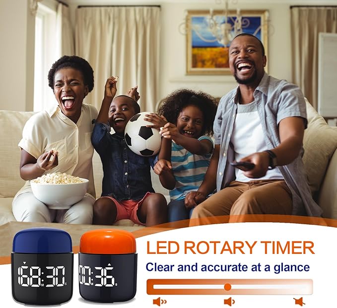 Large Display Digital Timer Stopwatch, Retro Manual Twist Table Count Down & Up Game Timer, Easy to use, Night Light Silent & Sound Timers for ADHD Study Work Kitchen Classroom Yoga Gym (Tangerine)