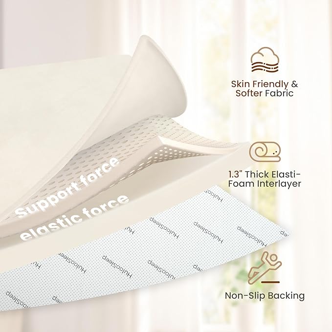 Huloo Sleep Baby Play Mat for Floor,1.3" Thick Elasti-Foam 50"×50" Playpen Mat for Tummy Time,Water Repellent Soft Coral Velvet for Toddler,Infant,Kids,Non-Slip Backing Safe for Crawling(Cream)