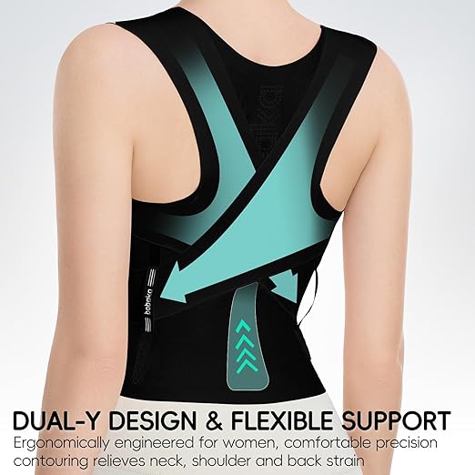 babaka Posture Corrector for Women, Invisible Lightweight Adjustable Back Brace for Upper and Lower Back Pain Relief, Hunchback, Hump, Scoliosis, Thoracic, Spine Corrector Under Clothes (Black, Medium, Waist: 29''-35'')