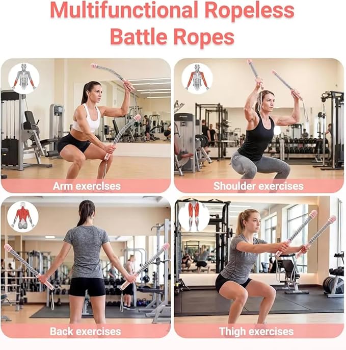 Ropeless Battle Ropes for Home Gym (2-Pack) Cordless Battle Ropes for HIIT Workouts,Muscle Training,Low-Impact Cardio Training,Adjustable Weight Battle Rope for Full-Body (Pink)