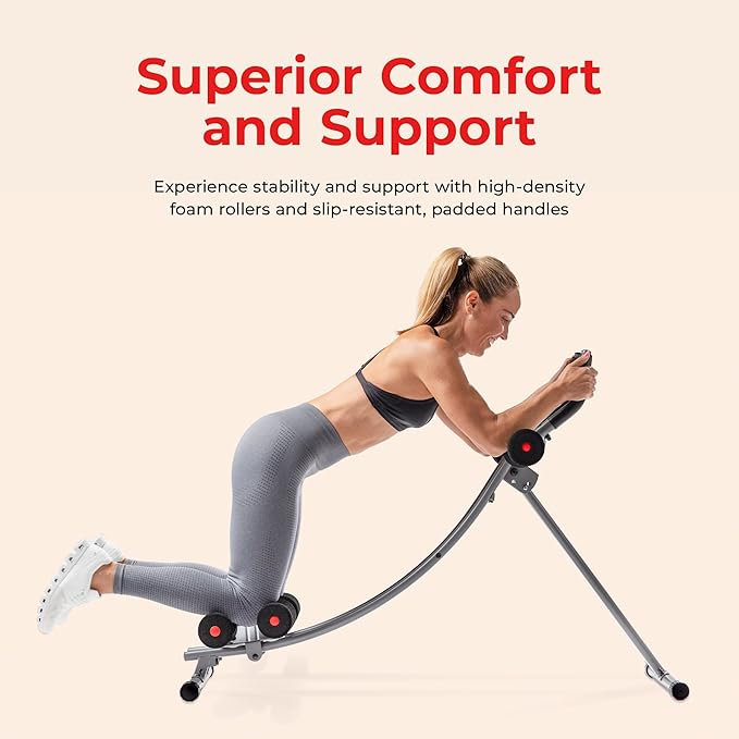 Sunny Health & Fitness Waist Trainer Ab Roller with Elbow Support, Training Wheels, Foldable for Home Gym, Abdominal Exercises, Core Strength, Glute Trainer, Crunch Workouts with Optional Dip Station