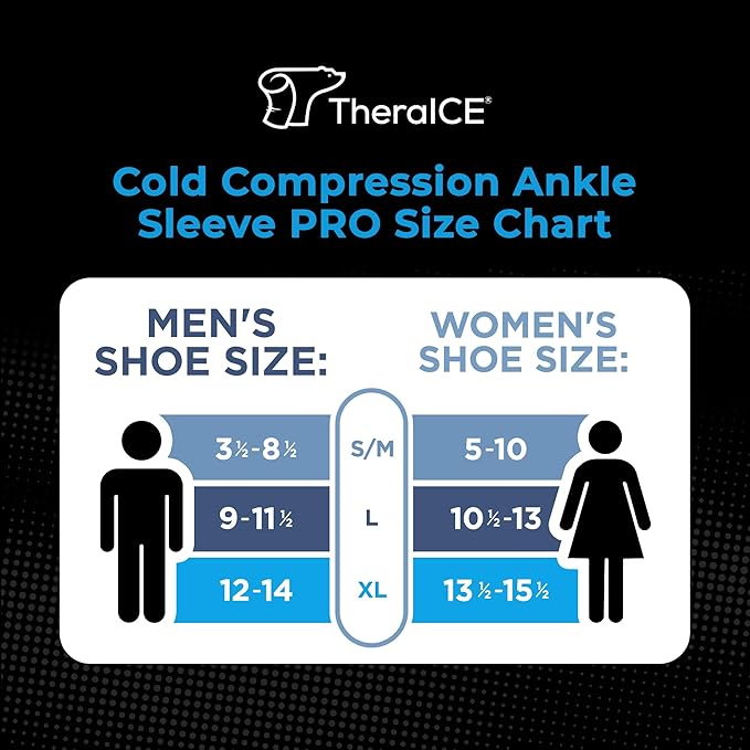TheraICE Ankle Ice Pack Wrap for Swelling, Sprained Ankle Brace for Women Men, Cold Foot Heel Spur Support Compression Socks, Plantar Fasciitis Achilles Tendonitis Pain Relief FocusZone Extra Cooling