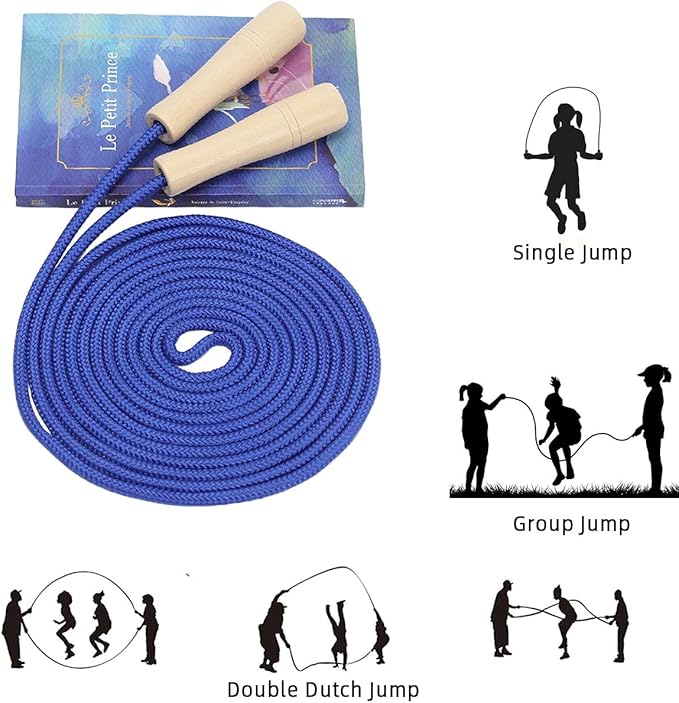 Double Dutch Jump Rope 16 ft 2 Pack, Adjustable Long Skipping Rope with Wooden Handle, Multiplayer Team Jumping Rope for Kids Adults, Long Enough for 5-6 Jumpers