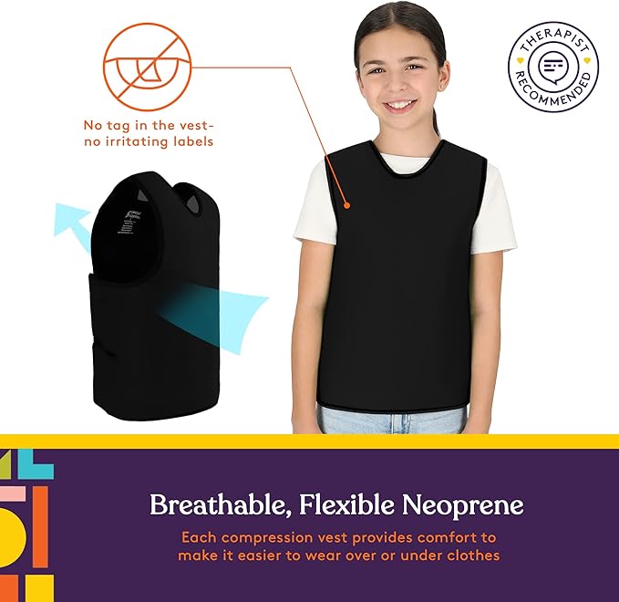 Special Supplies Sensory Compression Vest Deep Pressure Comfort for Autism, Hyperactivity, Mood Processing Disorders, Breathable, Form-Fitting, Kids and Adults (Medium (Pack of 1), Black)