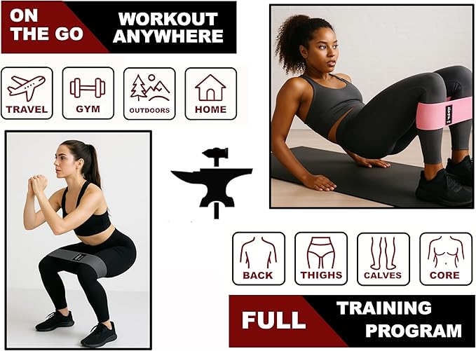 BodyForge Resistance Bands for Working Out, 3 Booty Bands for Women Men Fabric Elastic Bands for Exercise Bands for Legs Bands for Working Out Hip Thigh Glute Bands Set & with Carry Bag & Manual