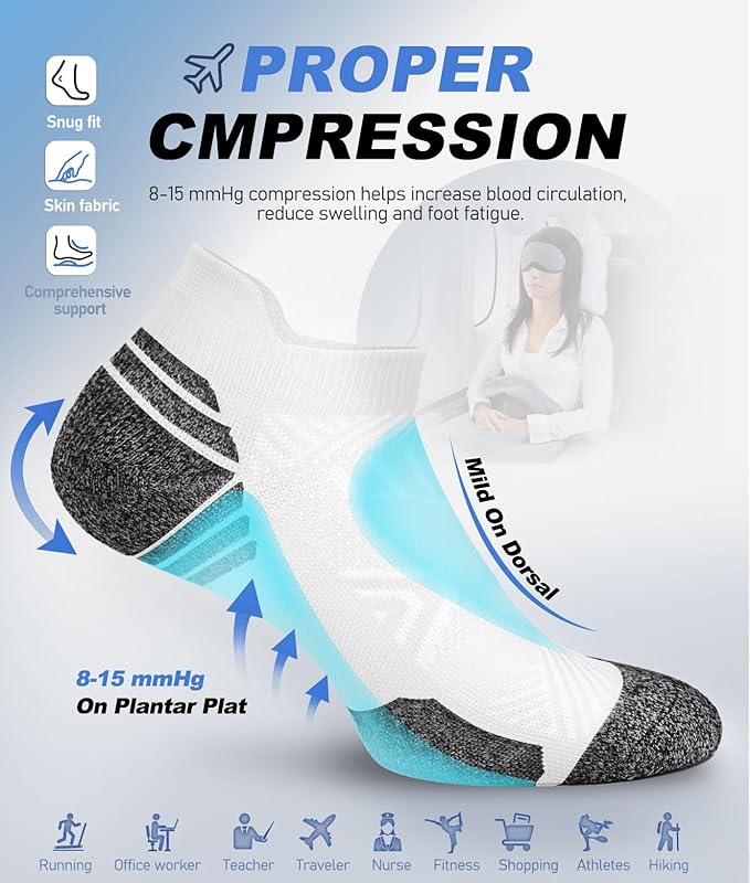 Cushioned Cotton Ankle Compression Socks for Men Women 6 Pairs Wicking Low Cut Arch Support Plantar Fasciitis Socks