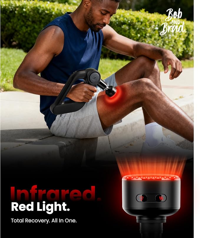 BOB AND BRAD D5 Ultra Massage Gun with Red Light Infrared Heat Head, FSA-HSA Eligible, 13mm Deep Tissue Percussion Muscle Massager, Ergonomic D-Handle for Effortless Pain Relief & Athlete Recovery