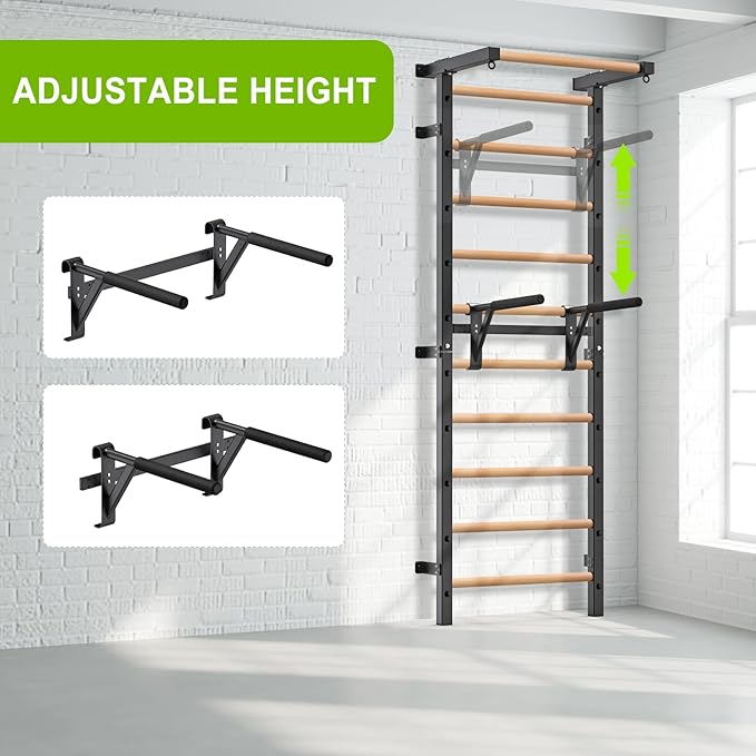 Swedish Stall Bars 2"x2" with 1" Holes, Wall Mounted Wood Gym Ladder for Suspension Training, Home Gym, Calisthenics, Physical Therapy, School & Clinic