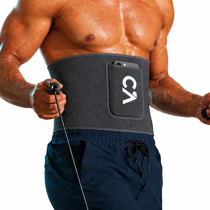 Waist Trimmer Belt for Men & Women – Silver Ion Sweat Belt, Anti-Slip Sauna Trainer, With Pocket & Precision Fit