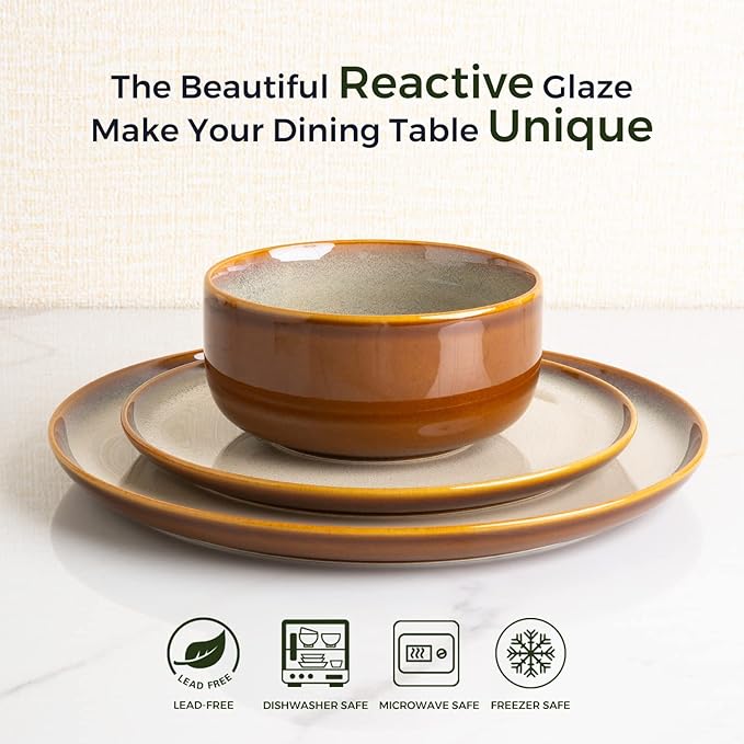 LERATIO Ceramic Plates Set of 6, 8.5 Inch Reactive Glaze Light Weight Porcelain Salad Plates,Modern Shape Dinnerware Dishes Set for Kitchen,Microwave&Dishwasher&Oven Safe, Scratch Resistant