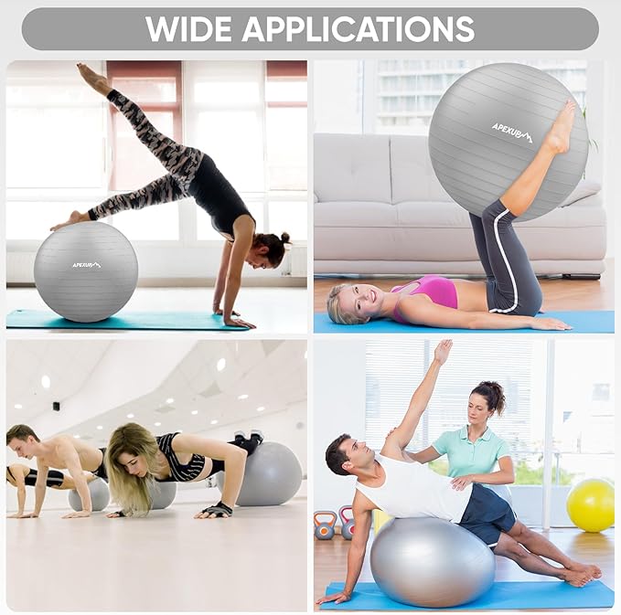 APEXUP Yoga Ball Exercise Ball Anti Slip Heavy Duty for Fitness, Balance & Core Workout, Balance Training, Pregnancy & Physical Therapy, 5 Sizes