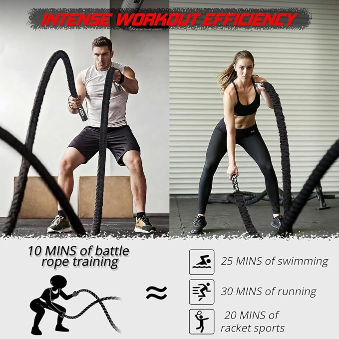 Battle Rope for Home Gym Workout - 1.5 Inch 30ft Heavy Weighted Training Exercise Ropes Fitness Equipment with Sleeve and Anchor Strap Kit for Outdoor Working Out
