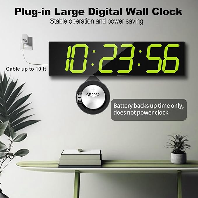 CHKOSDA Digital Wall Clock, Oversize Digital Clock with Auto Dimmer, Huge Countdown Timer with Remote Control, 27" Wide Led Display, 6 Digits, Wall Mount, Date and Temperature（Yellow）