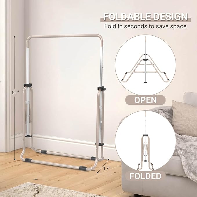 Foldable Gymnastics Bar, 5-Height Adjustable Gymnastic Bars for Kids at Home,Robust & Stable for Indoor/Outdoor Using,Weight Limit 140LBS