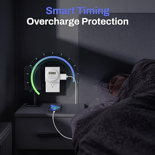 BN-LINK Indoor Digital Timer Outlet, Dual Outlet 7 Day Programmable Light Switch, 3 Prong Plug in Timers for Electrical Outlets, Lamps, Fans, 8 On/Off Programs, 1 Pack, 15A/1875W, ETL Listed