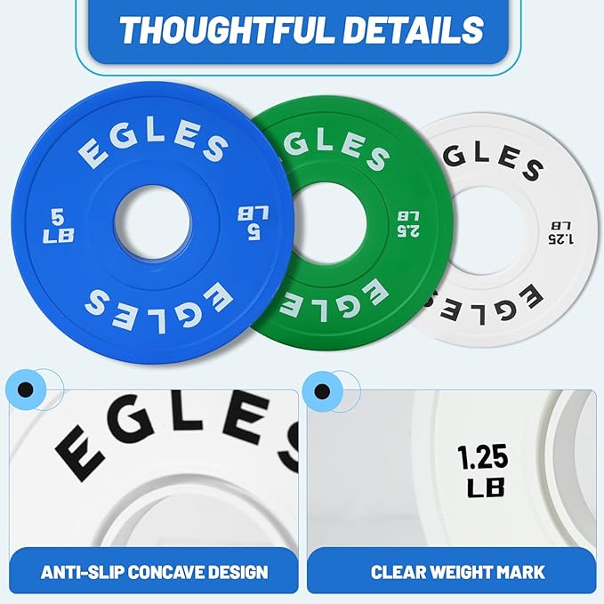Egles Change Plates Set 1.25LB, 2.5LB, 5LB - Rubber-Coated Weight Plates in Pairs, Olympic Bumper Plates, Color-Coded, IWF Standard, Fit 2-Inch Barbells Strength Training Weight Plates Gym & Fitness