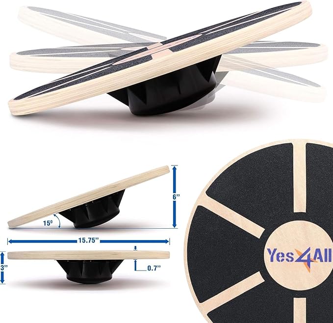 Yes4All 300lbs Wooden Wobble Board, 360-Degree Balance Board for Adults, Stylish Balance Trainer with Anti-Skid Texture