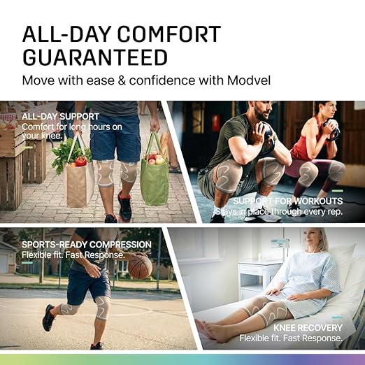 Modvel 2 Pack Knee Brace for Women & Men - Knee Support for Walking, Knee Compression Sleeves for Pain Relief, Knee Sleeves for Women, Knee Sleeves for Men, Knee Brace for Sports, Workouts & Arthritis