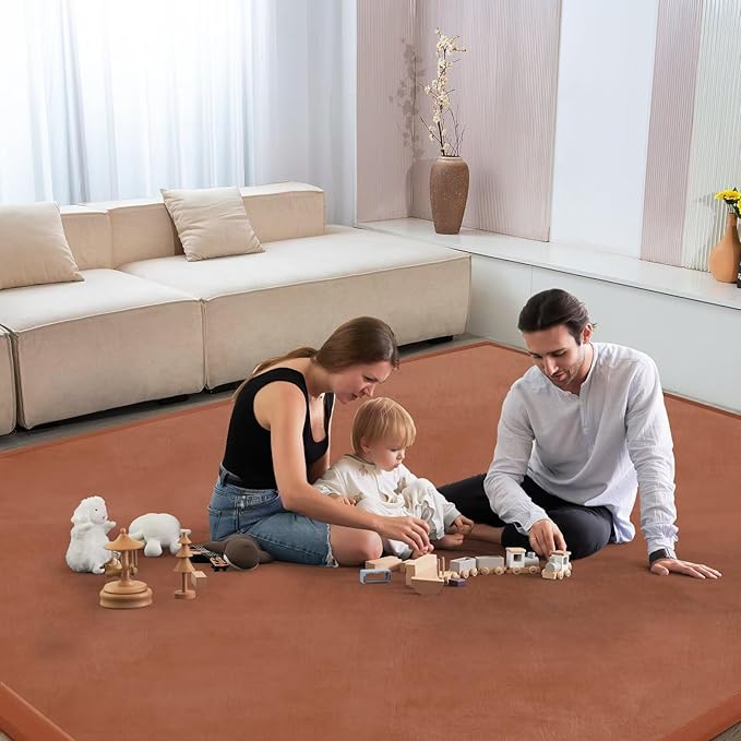 Baby Play Mat for Floor Nursery Muscle Mat Area Rug Playroom Rug 50"x50" Memory Foam 1.3" Thick Crawling Mat for Babies,Toddlers, Infants,Kids (Brick Red)
