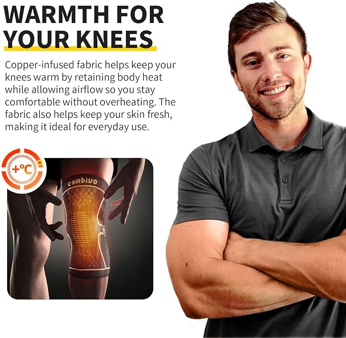 CAMBIVO Knee Brace for Women Men, 2 Pack Knee Compression Sleeve, Knee Support for Meniscus Tear, Running, Weightlifting, Workout, ACL, Arthritis, Joint Pain Relief(Gold, X-Large)