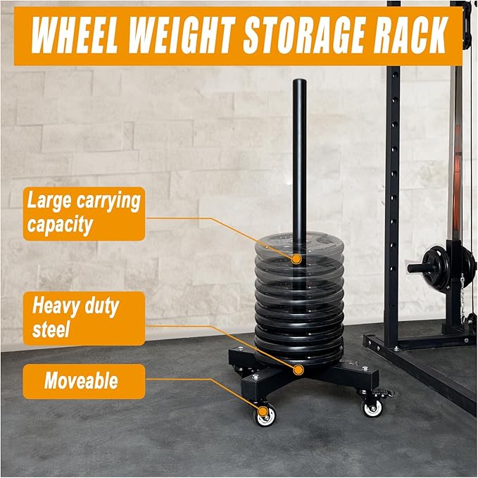 KORIKAHM Upgraded Movable Olympic Weight Plate Rack with Wheel for 2-Inch Bumper Plates Weight Storage, Strength Training Vertical Weight Tree Holder Stand for Home Gym Workout