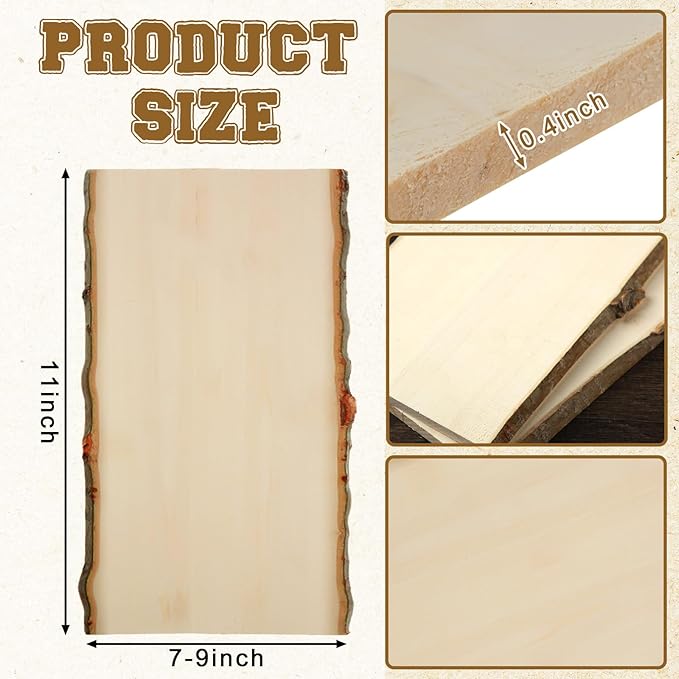 Briwooody 4 Pack Hollow Wood Plank Live Edge Woodslab Unfinished Wood Boards for Crafts Rustic Wooden Plaque for DIY Burning Home Decor Weddings (11 x 7-9 Inch)