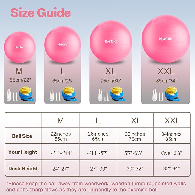 kisnbld Exercise Ball, Extra Thick Yoga Ball for Workout Pregnancy Stability, 4 Sizes Anti-Burst Balance Ball with Foot Pump - Heavy Duty Fitness Ball Chair for Office, Home & Gym
