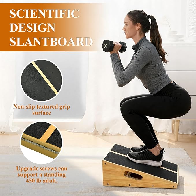 Professional Wooden Slant Board, Adjustable Incline Board and Calf Stretcher, Slant Board for Calf Stretching, Balance Stretch Board