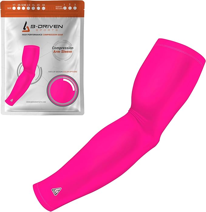 B-Driven Sports Pro-Fit Compression Arm Sleeve for Men, Women & Youth, Volleyball Baseball Basketball Weightlifting - Single