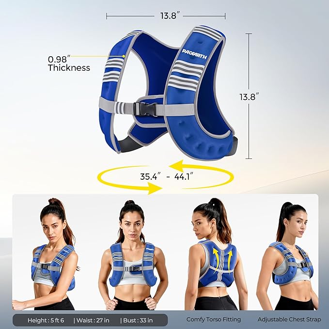 PACEARTH Weighted Vest,6lb/8lb/10lb/12lb/16lb/20lb/25lb/30lb Weight Vest with Reflective Stripe, Body Weight Vests for Women, Men, Weight Loss Workout, Strength Training, Running, Walking, Jogging