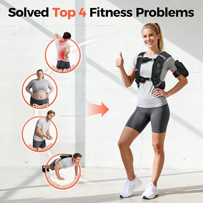2026 FEIERDUN 3-IN-1 Weighted Vest Kit with Phone Holder & Water Pocket, 8lb/12lb/20lb Chest-friendly Vest for Running, Walking, Workout, Fitness, Cardio, Training & Strength Building