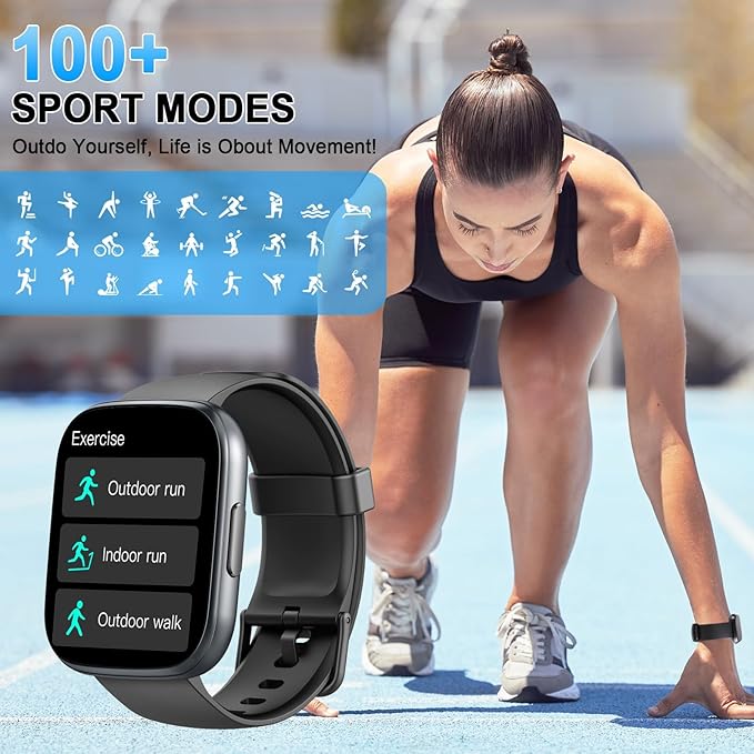 Smart Watch with Alexa Built-in, 1.83" Touchscreen Fitness Tracker with Bluetooth Calling, Fitness Watch with Heart Rate/Sleep Monitor, 120+ Sports, IP68 Waterproof Smartwatch for Android iOS, Ebony