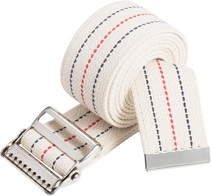 COW&COW Transfer and Gait Belt with Metal Buckle - Transfer Walking and Standing Assist Aid For Caregiver Nurse Therapist 2 inches (Beige with Stripes, 60")