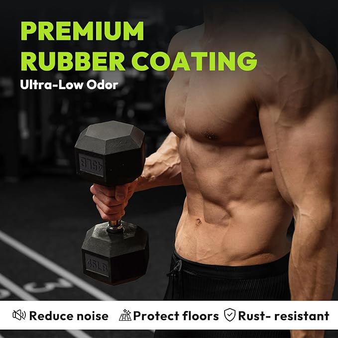 Hex Dumbbell Set 2.5-65 lb, Rubber Encased Hex Dumbbells for Home Gym, Weights Dumbbells Set of 2 Hand Weights for Strength Training & Fitness Exercise