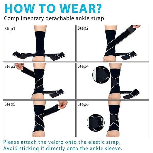 Ankle Support Brace for Women Men, 1 Pair Achilles Tendonitis Brace for Plantar Fasciitis Relief, Copper Infused Ankle Compression Sleeve with Adjustable Strap, Support for Sprained Ankle, Day&Night, Black, M