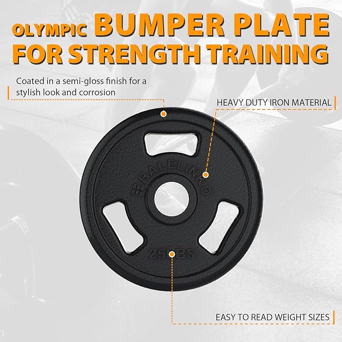 Balelinko Cast Iron 2-Inch Olympic Grip Plate Weight Plate for Strength Training, Weightlifting and Crossfit