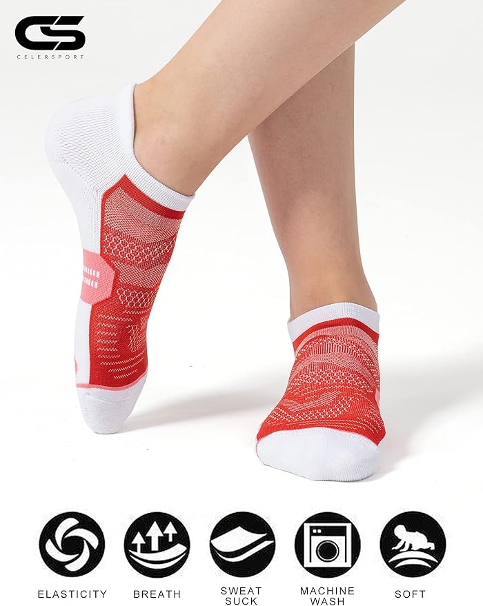 CS CELERSPORT 6 Pack Women's Ankle Running Socks Cushioned Low Cut Tab Athletic Socks