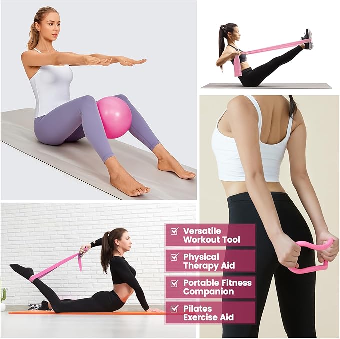 Pilates Kit for Women 13PCS, Pilates Ring and Ball Set with Magic Circle, Resistance Bands Set, Figure 8 Band, Yoga Ring & Grip Socks, Home Workout Equipment Essentials Starter Kit for Beginners