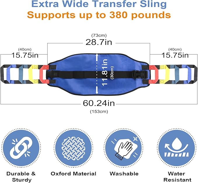 Transfer Belt Transfer Sling - Padded Gait Belt - Heavy Duty Patient Lift, Mobility Standing and Lifting Aid for Disabled, Elderly, Injured - Safely Move from Bed and Wheelchair (Blue)
