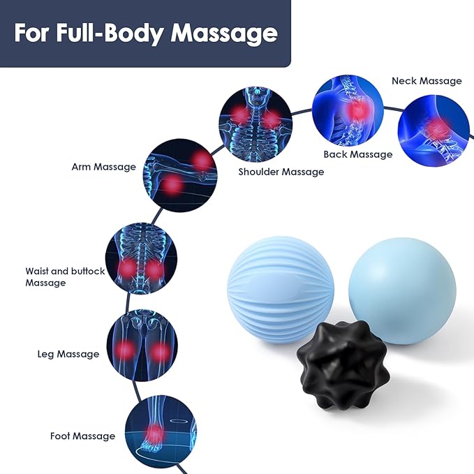 3-Piece Silicone Lacrosse Ball Set for Deep Tissue and Trigger Points - Smooth, Textured, and Spiky Massage Balls for Myofascial Release, Muscle Knots & Plantar Fasciitis