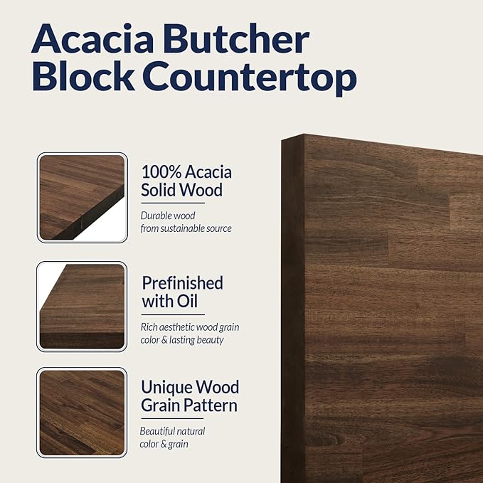 Howizz Chevron Butcher Block Countertop 60 x 30 x 1.5 Inches - Dark Walnut Acacia Solid Wood Table Top for Desk Top, Workbench Top, Kitchen Countertop