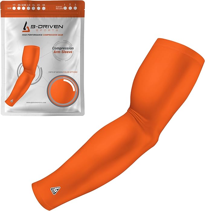 B-Driven Sports Pro-Fit Compression Arm Sleeve for Men, Women & Youth, Volleyball Baseball Basketball Weightlifting - Single