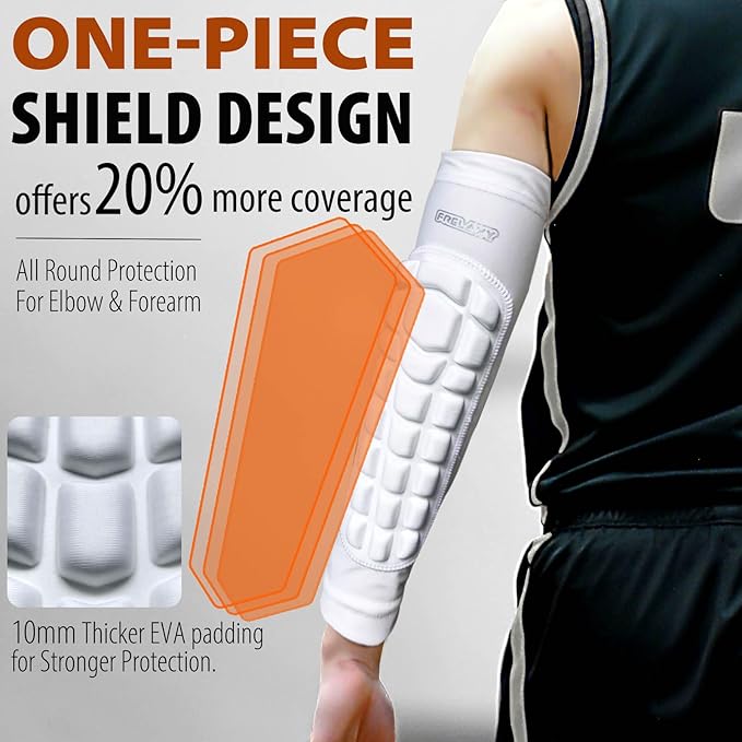 Frelaxy Padded Elbow Forearm Sleeves 2 Pack Compression Crashproof Arm Pads for Football Basketball Volleyball Soccer