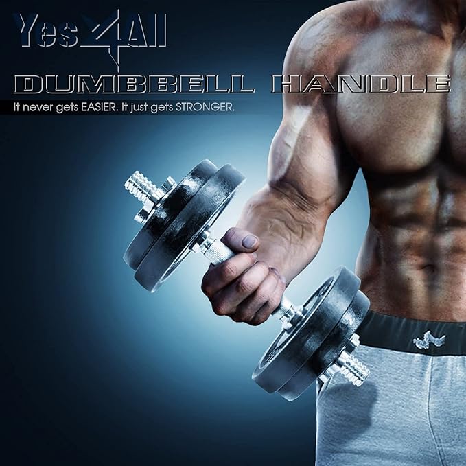 Yes4All Threaded Dumbbell Handles, Build Your Own Secure 14/16/18/24 Inch Dumbbell Bar Pair, Fit 1”–1.15” Plates Adjustable for Strength Progress, Non-Slip Star-Lock Collars, Tight Grip